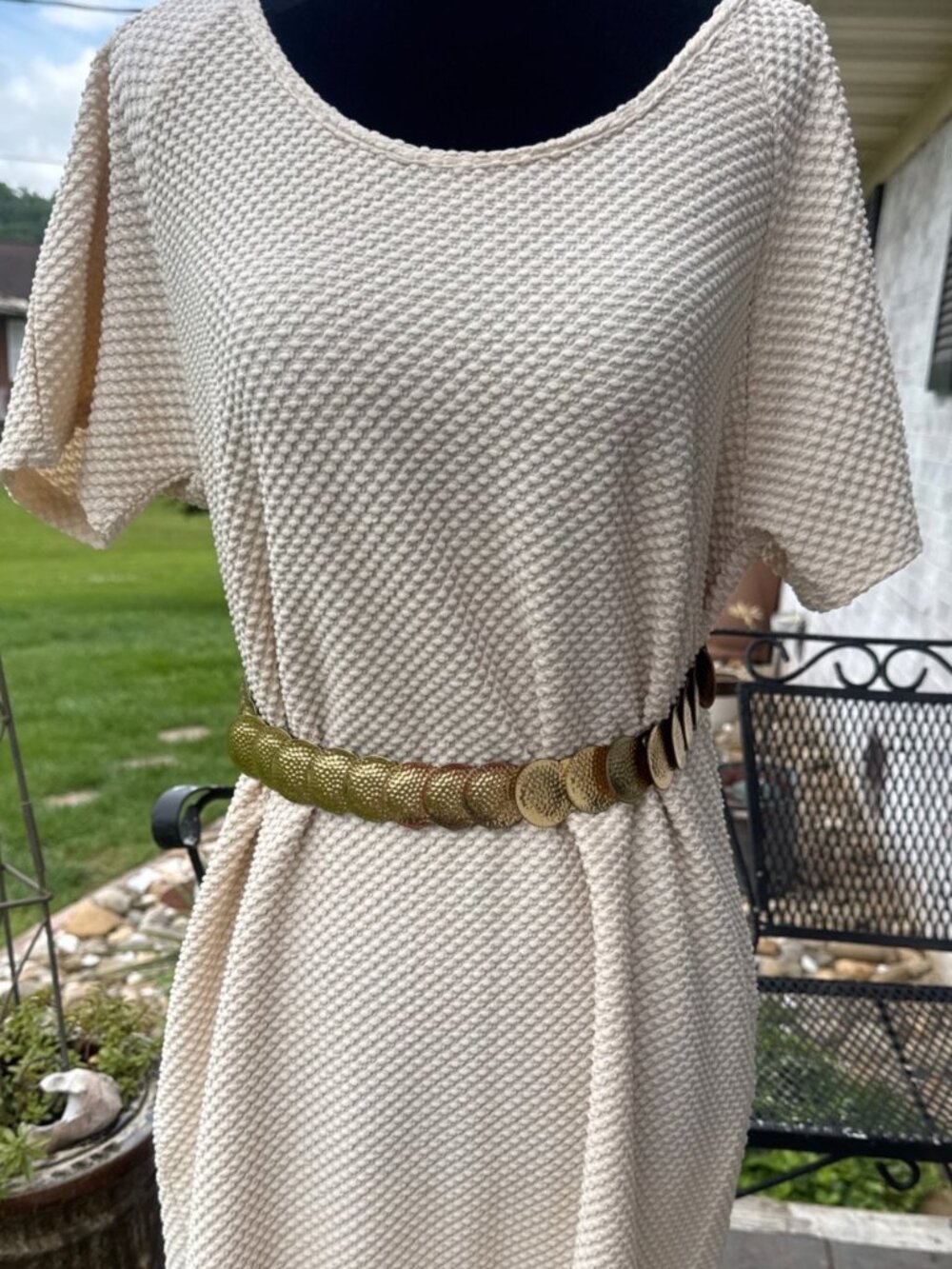 Vero Moda White Ecru Dress XL Textured Minimalist exposed Zip Mini/Shift